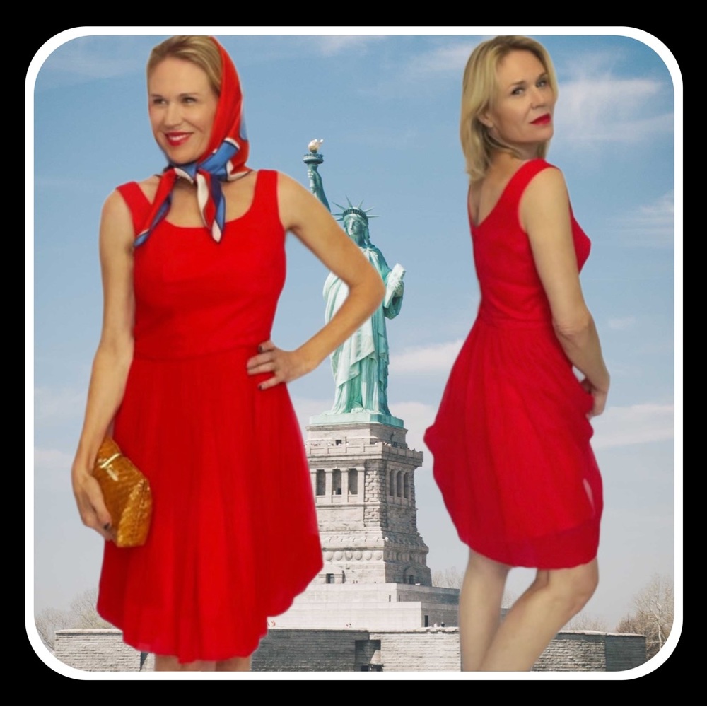 Vintage Maggi Stover Red Chiffon Party Dress